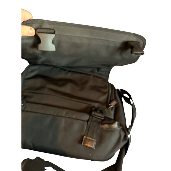 Black Nylon Messenger Bag With Multiple Compartments & Adjustable Strap - Picture 9 of 16